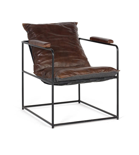 Giner and Colomer - Brown Leather Armchair With Metal Frame