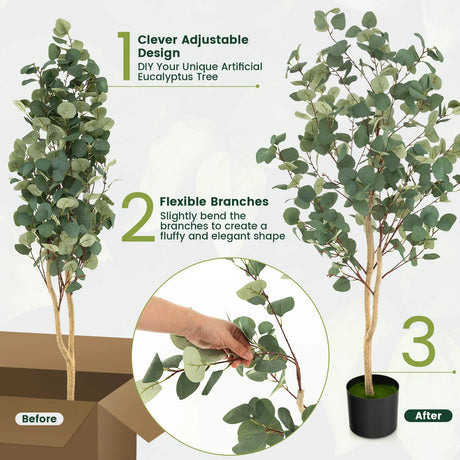 140 cm Artificial Eucalyptus Tree with Adjustable Branches