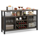55-Inch Buffet Sideboard with 8-Bottle Wine Racks and Wine Glass Holders-Gray