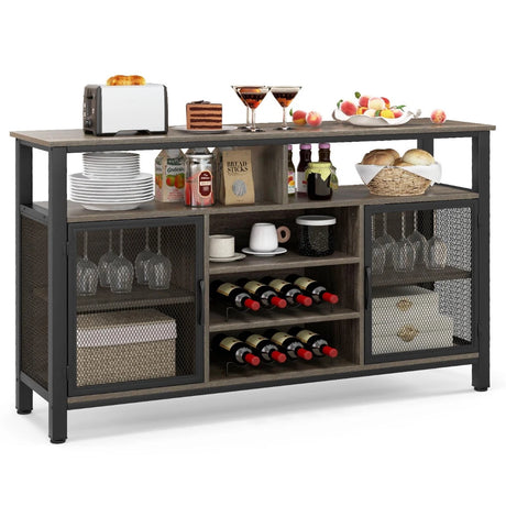 55-Inch Buffet Sideboard with 8-Bottle Wine Racks and Wine Glass Holders-Gray
