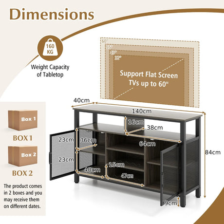 55-Inch Buffet Sideboard with 8-Bottle Wine Racks and Wine Glass Holders-Gray