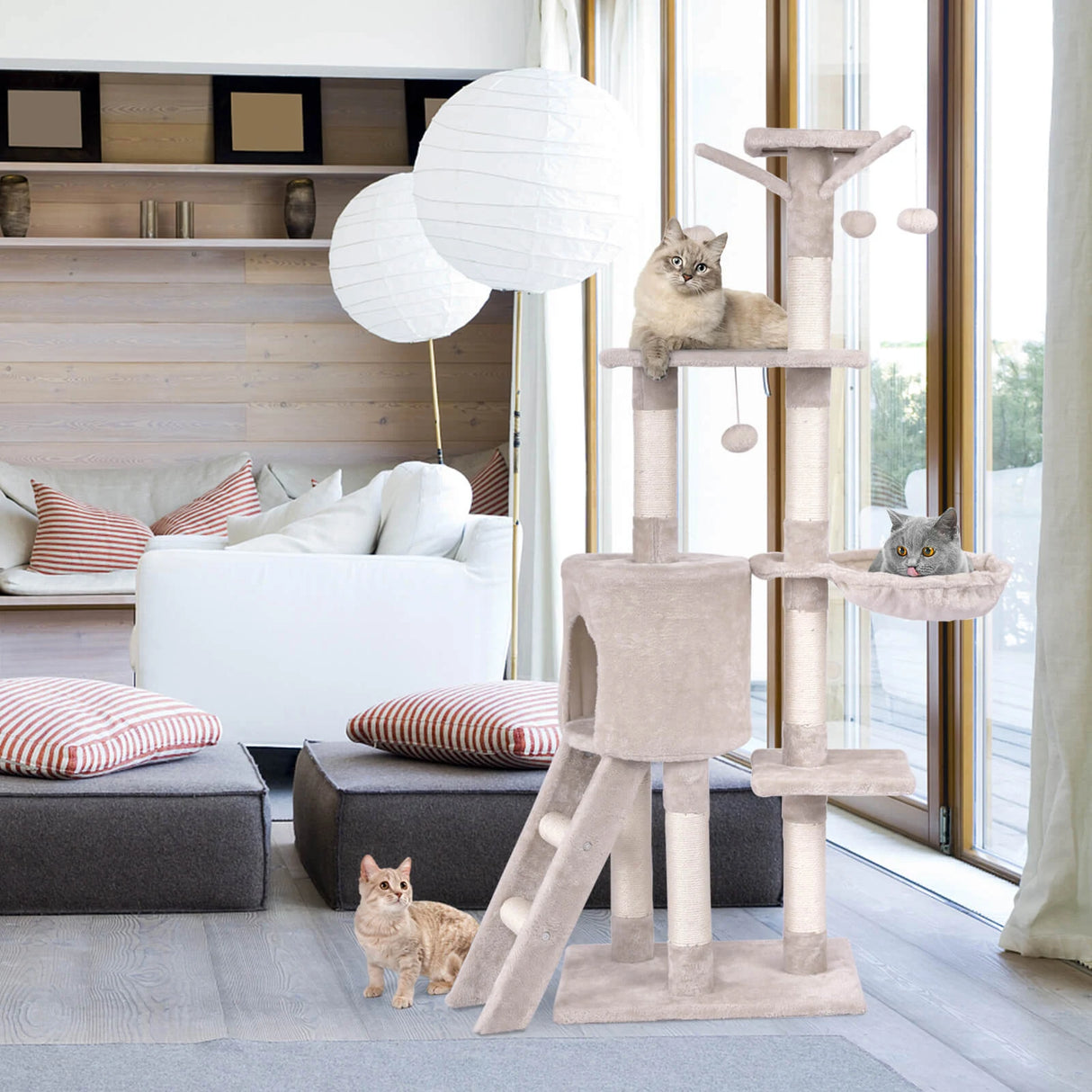 56 Inch Condo Scratching Posts Ladder Cat Play Tree