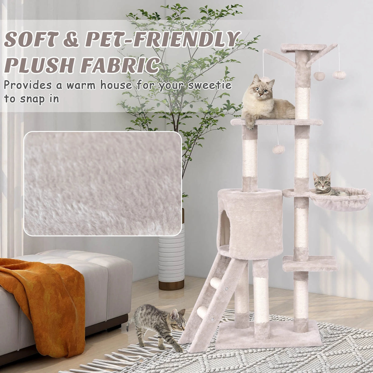 56 Inch Condo Scratching Posts Ladder Cat Play Tree