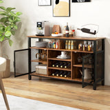55-Inch Buffet Sideboard with 8-Bottle Wine Racks and Wine Glass Holders-Rustic Brown