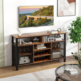 55-Inch Buffet Sideboard with 8-Bottle Wine Racks and Wine Glass Holders-Rustic Brown