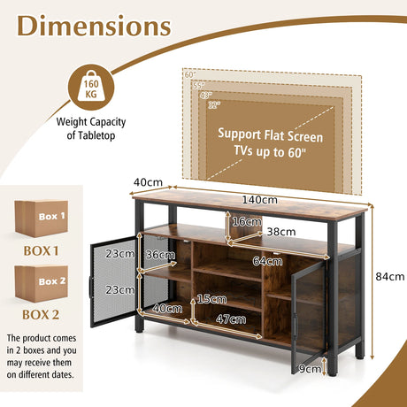 55-Inch Buffet Sideboard with 8-Bottle Wine Racks and Wine Glass Holders-Rustic Brown