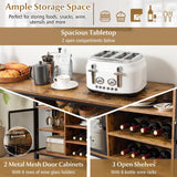 55-Inch Buffet Sideboard with 8-Bottle Wine Racks and Wine Glass Holders-Rustic Brown
