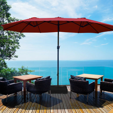 15 Foot Extra Large Patio Double Sided Umbrella with Crank and Base-Burgundy