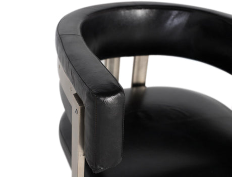 Giner and Colomer – Armchair In Black Leather With Gold-Coloured Metal Frame
