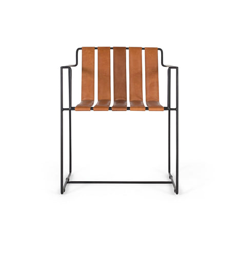 Giner and Colomer – Armchair Upholstered In Light Brown Leather With Black Metal Frame