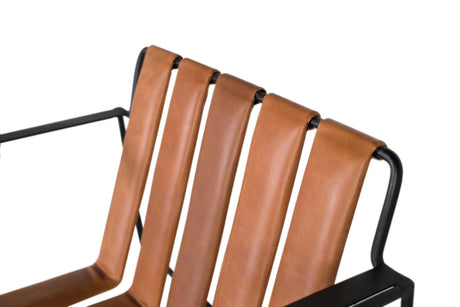 Giner and Colomer – Armchair Upholstered In Light Brown Leather With Black Metal Frame