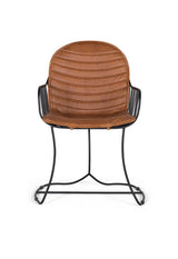 Giner and Colomer  Chair Upholstered In Light Brown Leather With Metal Frame