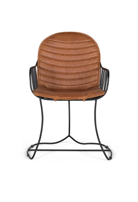 Giner and Colomer  Chair Upholstered In Light Brown Leather With Metal Frame