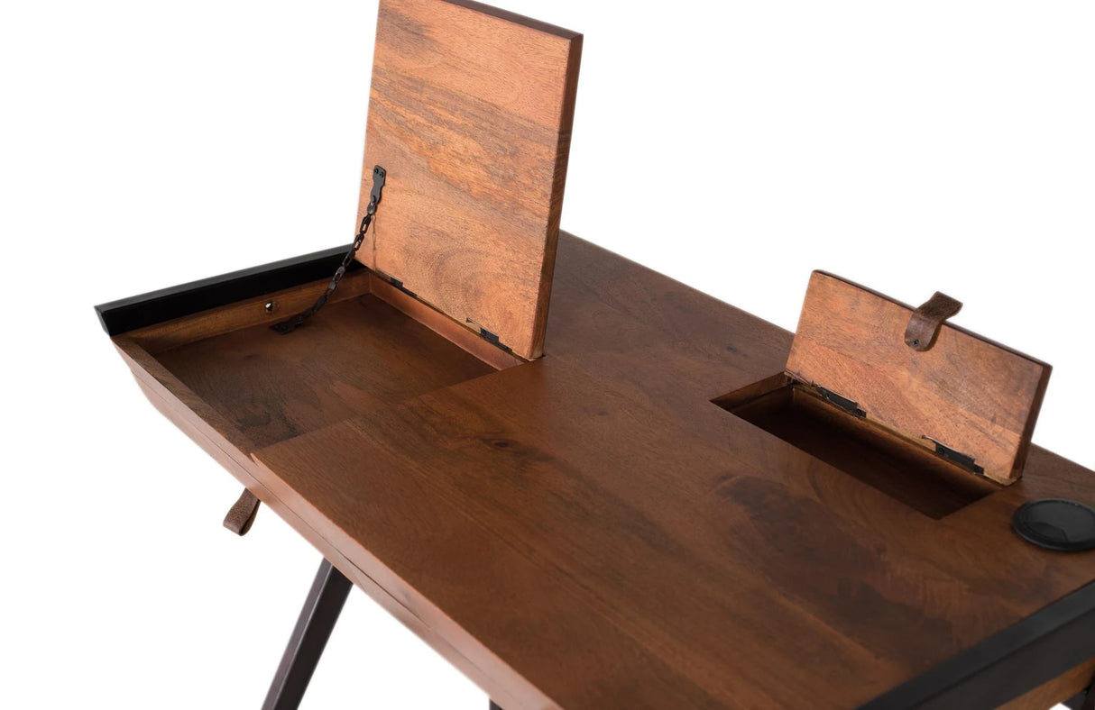 Giner and Colomer - Solid Mango Wood Desk With 2 Drawers & Metal Legs