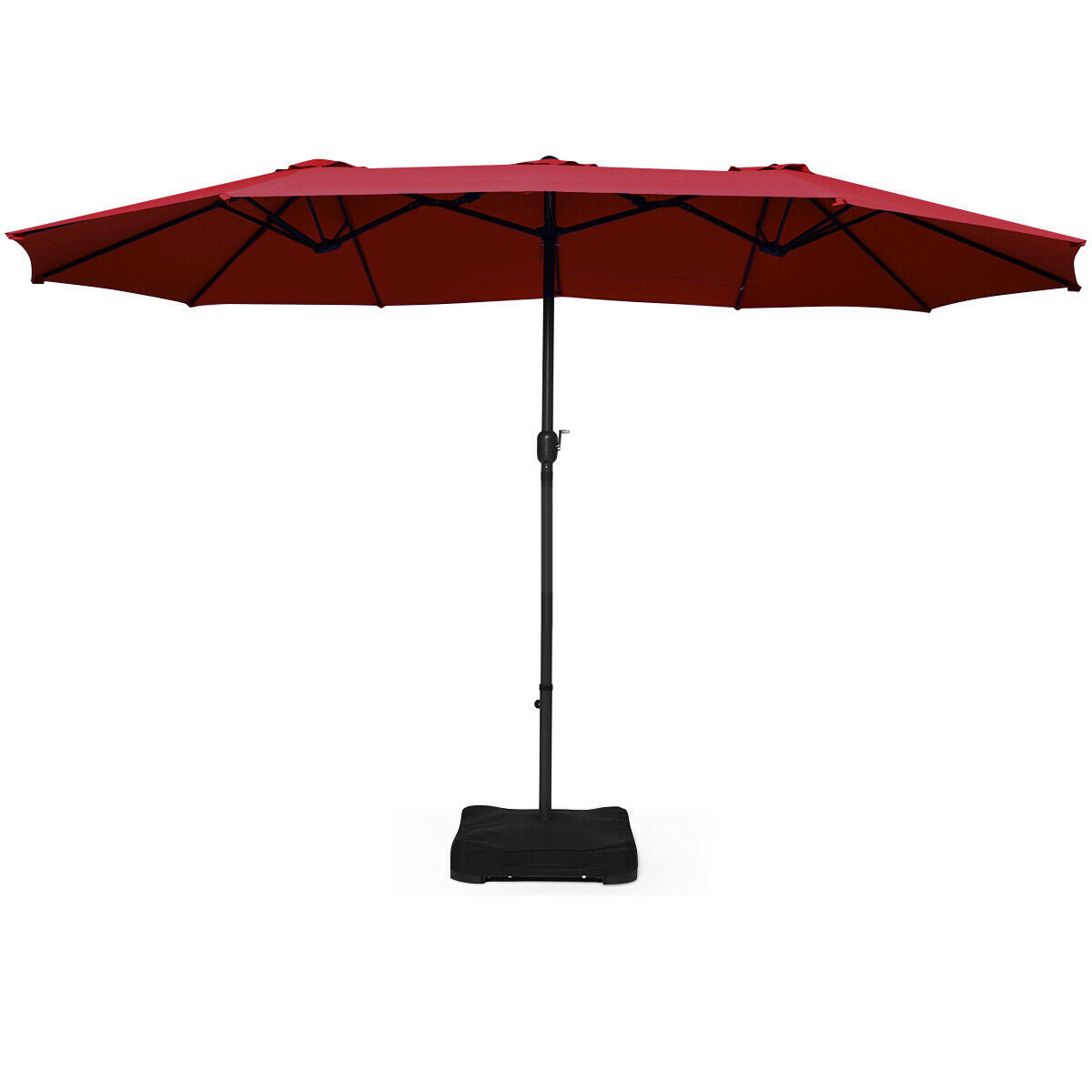 15 Foot Extra Large Patio Double Sided Umbrella with Crank and Base-Burgundy