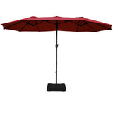 15 Foot Extra Large Patio Double Sided Umbrella with Crank and Base-Burgundy