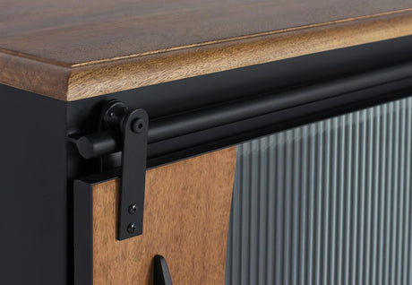 Giner and Colomer - Industrial Style TV Cabinet With 1 Sliding Door In Mango Wood & Metal