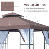 Outsunny 3 x 3(m) Patio Gazebo Canopy Garden Pavilion Tent Shelter with 2 Tier Roof and Mosquito Netting, Steel Frame, Coffee