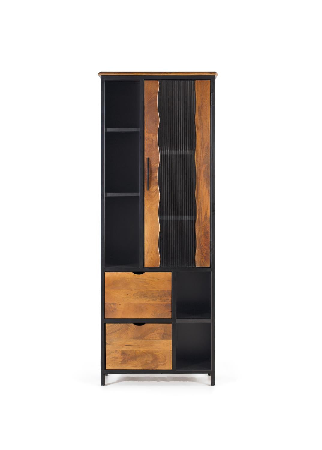 Giner and Colomer - Industrial 1-Door, 2-Drawer Mango Wood & Metal Display Cabinet