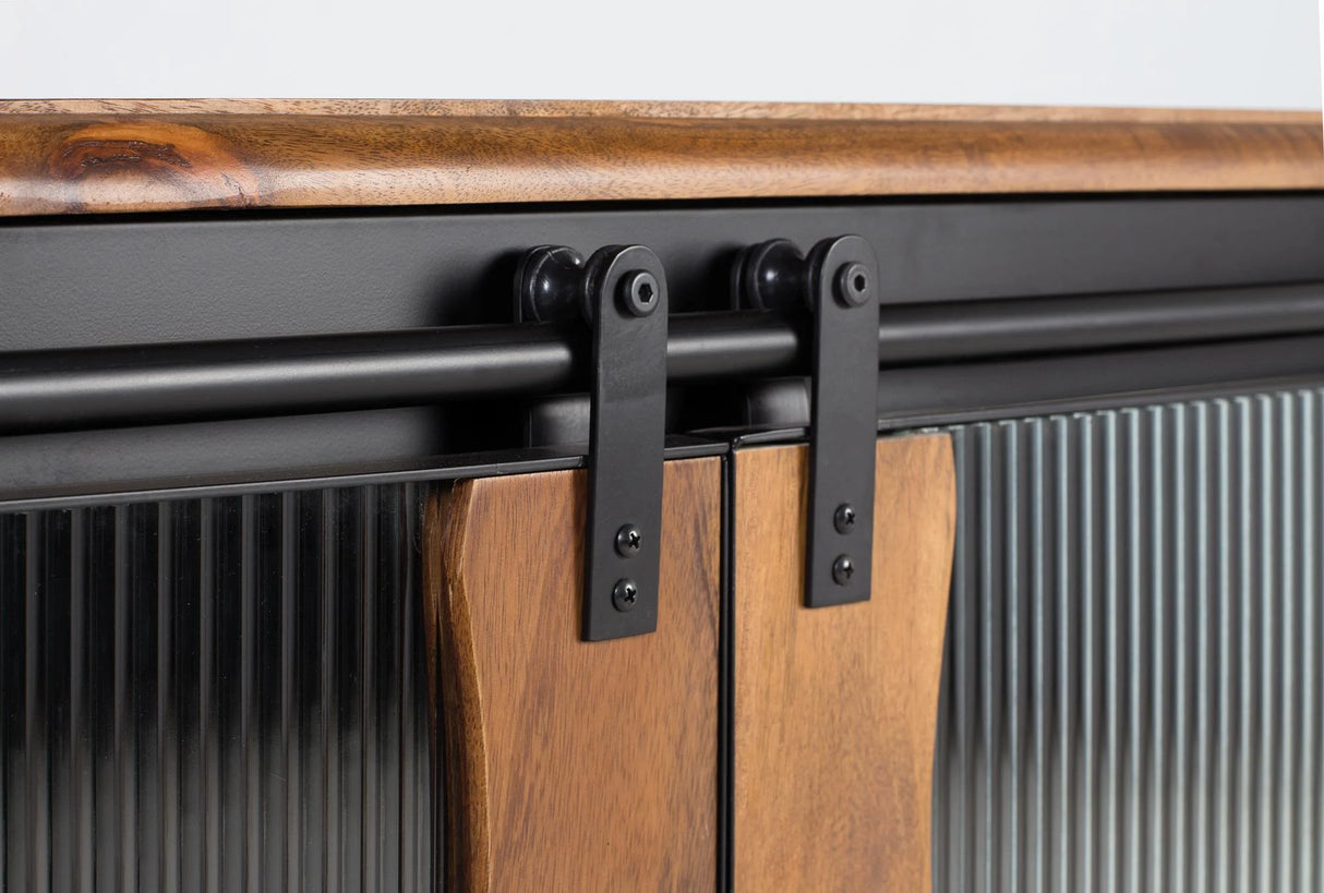 Giner and Colomer - Industrial Mango Wood & Metal Sideboard With 2 Sliding Doors & 6 Drawers