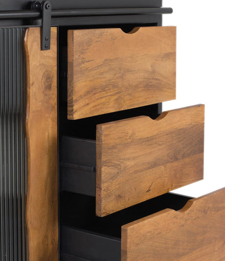 Giner and Colomer - Industrial Mango Wood & Metal Sideboard With 2 Sliding Doors & 6 Drawers