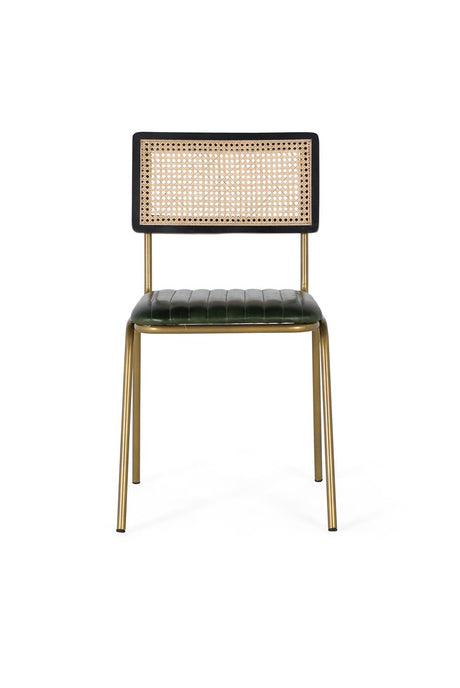 Giner and Colomer  Set Of 2 Dining Chairs With Leather Upholstery, Rattan Backrest & Metal Frame
