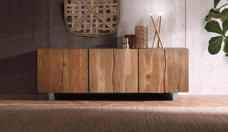 Giner and Colomer - 6-Door Acacia Wood Sideboard With Metal Legs