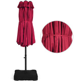 15 Foot Extra Large Patio Double Sided Umbrella with Crank and Base-Burgundy