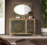 Giner and Colomer - Mango Wood Sideboard With 2 Doors, 4 Drawers & Hand-Painted Details