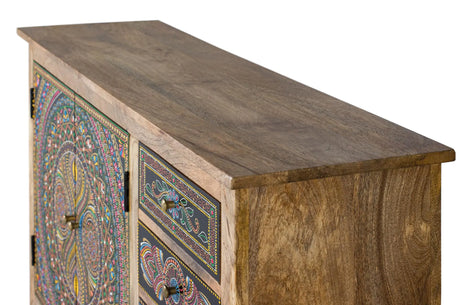 Giner and Colomer - Mango Wood Sideboard With 2 Doors, 4 Drawers & Hand-Painted Details
