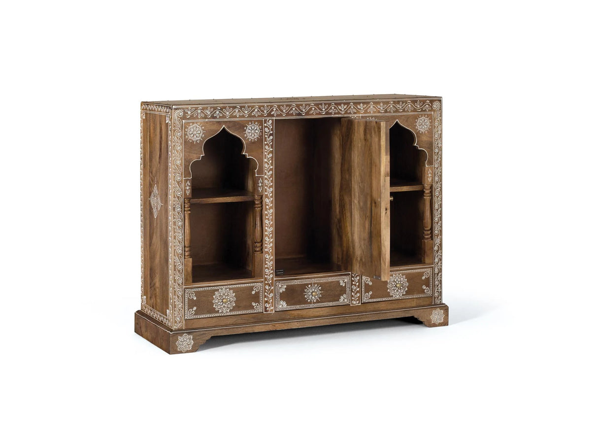 Giner and Colomer - Mango Wood Console With 1 Door, 3 Drawers & Hand-Painted Details