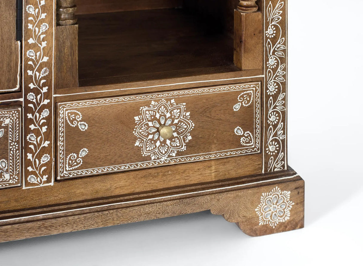 Giner and Colomer - Mango Wood Console With 1 Door, 3 Drawers & Hand-Painted Details