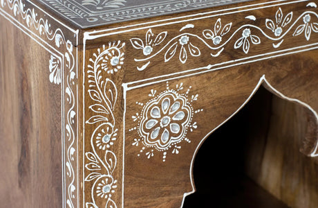 Giner and Colomer - Mango Wood Console With 1 Door, 3 Drawers & Hand-Painted Details