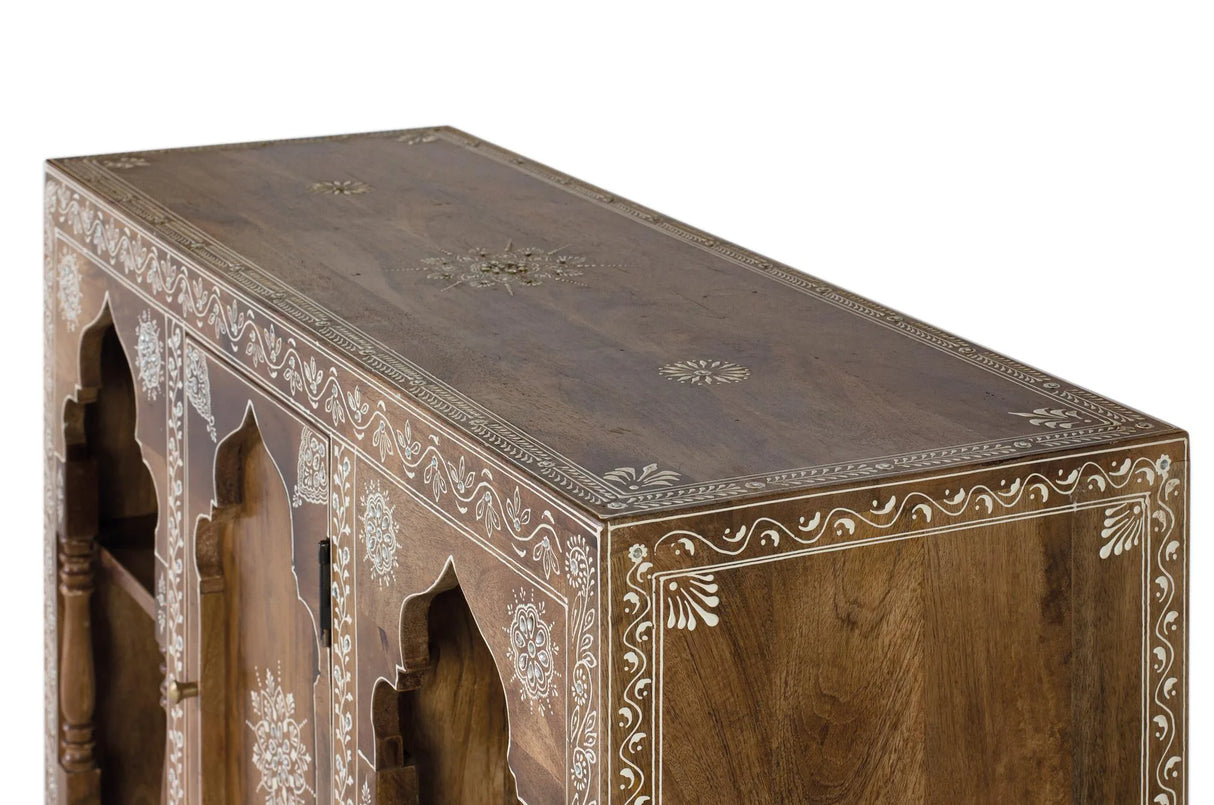Giner and Colomer - Mango Wood Console With 1 Door, 3 Drawers & Hand-Painted Details