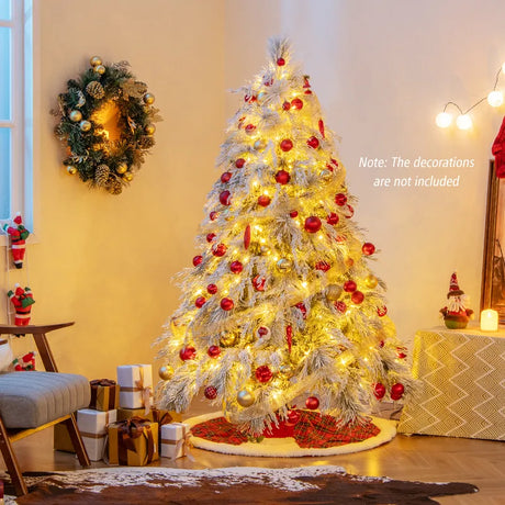 145 CM Feet Flocked Christmas Tree with 150 Warm White LED Lights-M
