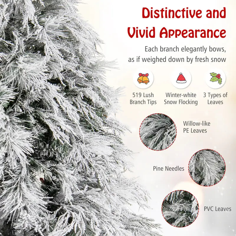 145 CM Feet Flocked Christmas Tree with 150 Warm White LED Lights-M