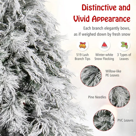 145 CM Feet Flocked Christmas Tree with 150 Warm White LED Lights-M