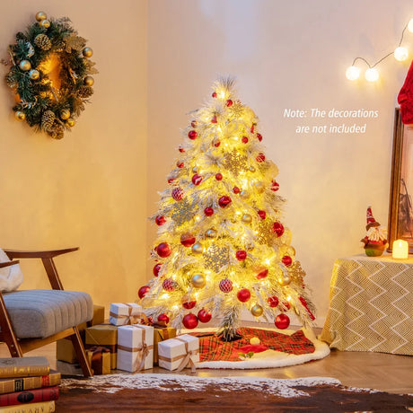 145 CM Feet Flocked Christmas Tree with 150 Warm White LED Lights-S
