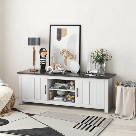 TV Stand with 2 Cabinets and Open Shelves for TVs up to 65 Inch-Black