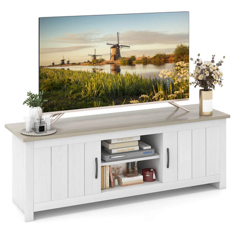 TV Stand with 2 Cabinets and Open Shelves for TVs up to 65 Inch-Natural