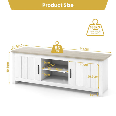TV Stand with 2 Cabinets and Open Shelves for TVs up to 65 Inch-Natural