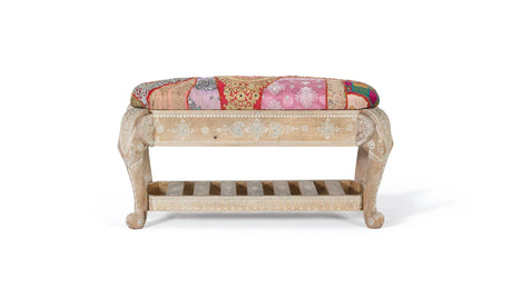 Giner and Colomer - Upholstered Mango Wood Bench With Fabric Seat