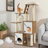 57" Cat Tree Tower Multi-Level Activity Center with Scratching Posts-Natural