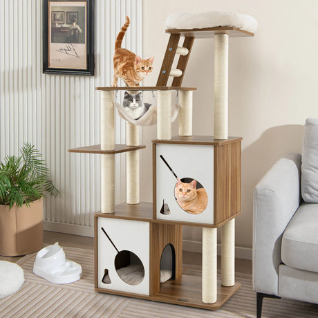 57" Cat Tree Tower Multi-Level Activity Center with Scratching Posts-Natural