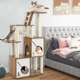 57" Cat Tree Tower Multi-Level Activity Center with Scratching Posts-Natural