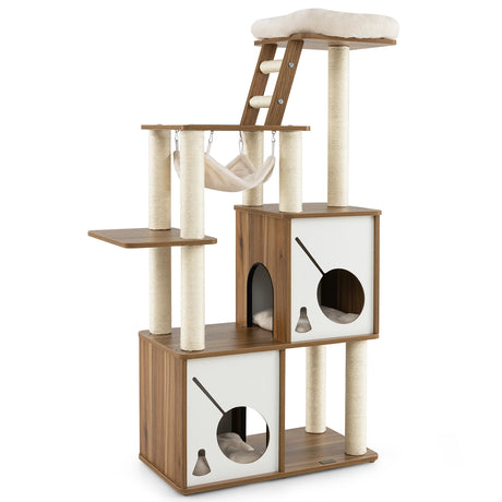 57" Cat Tree Tower Multi-Level Activity Center with Scratching Posts-Natural