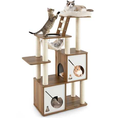 57" Cat Tree Tower Multi-Level Activity Center with Scratching Posts-Natural