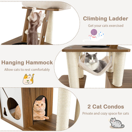 57" Cat Tree Tower Multi-Level Activity Center with Scratching Posts-Natural