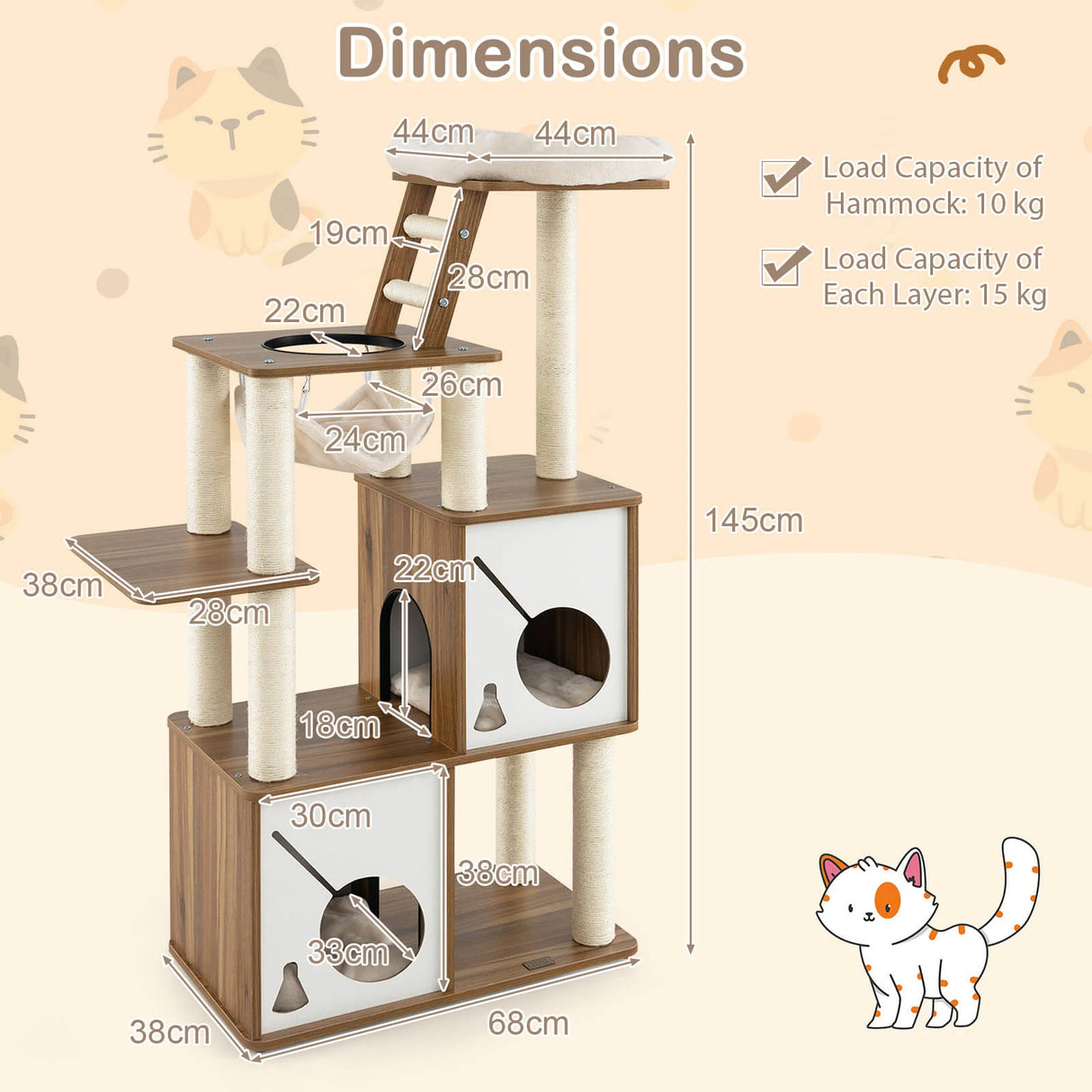 57" Cat Tree Tower Multi-Level Activity Center with Scratching Posts-Natural