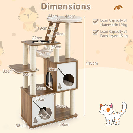 57" Cat Tree Tower Multi-Level Activity Center with Scratching Posts-Natural